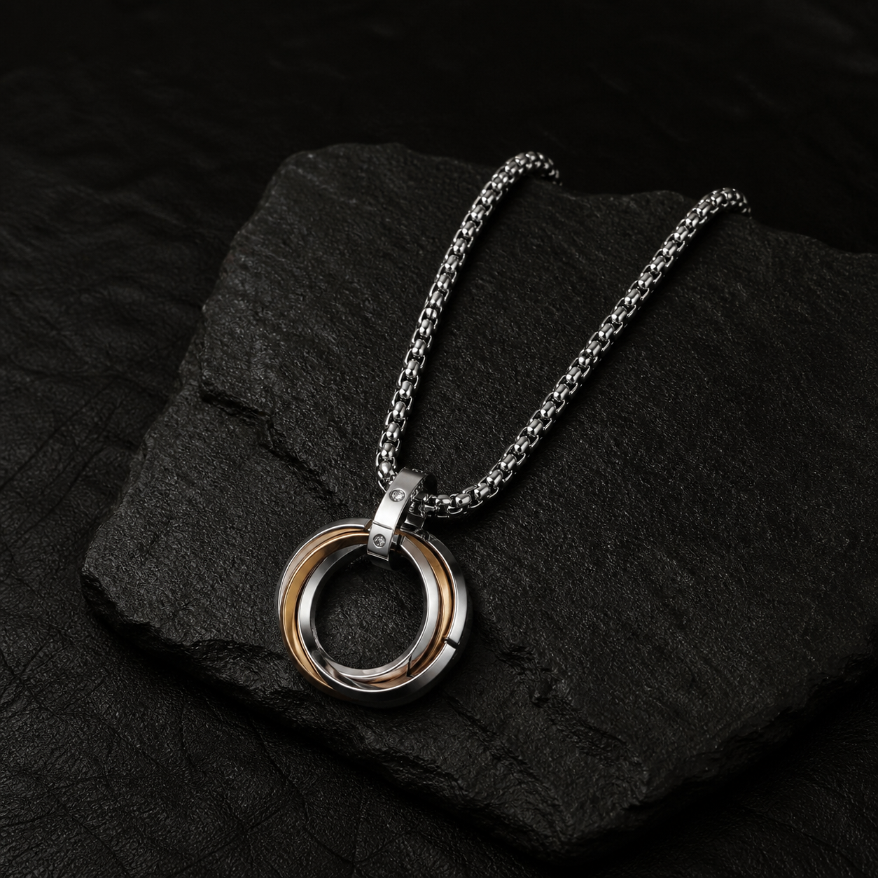 Dual Tone Ring Pendant Necklace