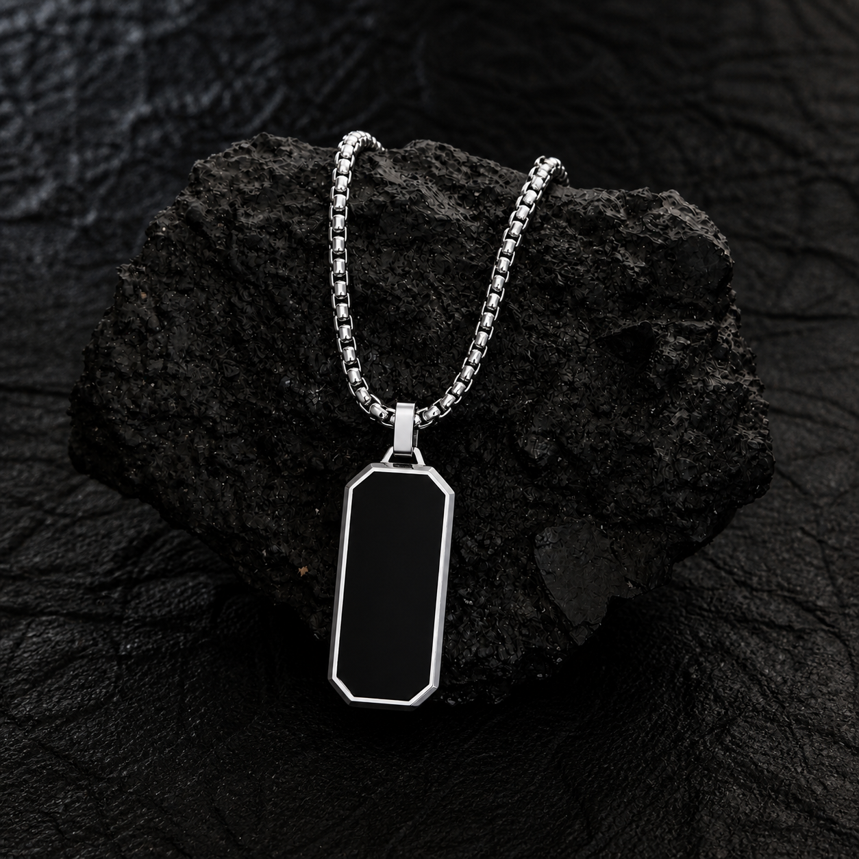 ⚫ Obsidian Tag Pendant Necklace