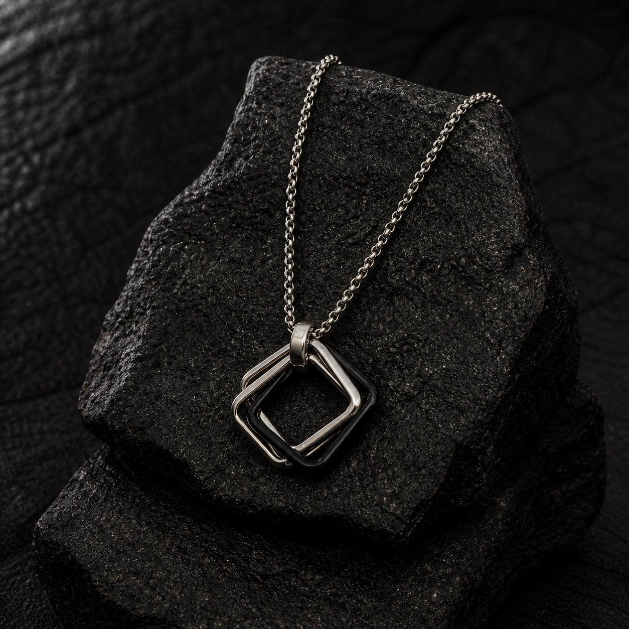 🔲 Modern Dual Square Pendant Necklace